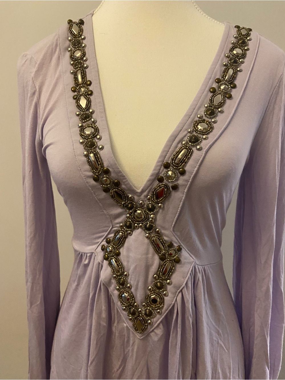 Embellished V-Neck Lilac Tunic Dress/top